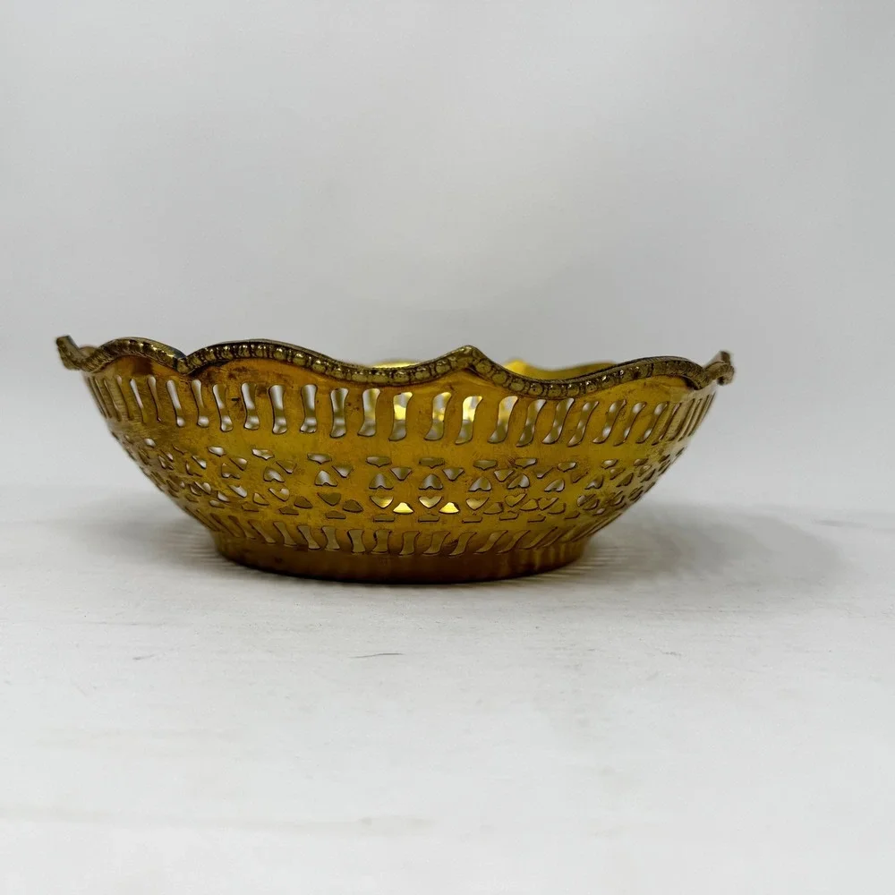 Vintage Solid Brass Pierced Decorative‎ Bowl 9